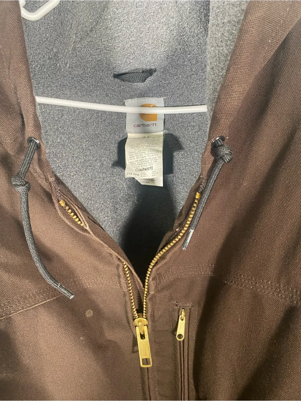 Carhartt C68 DKB Hooded Ridge Coat Fleece Lined Brown Brass Zip Men's 2XL XXL